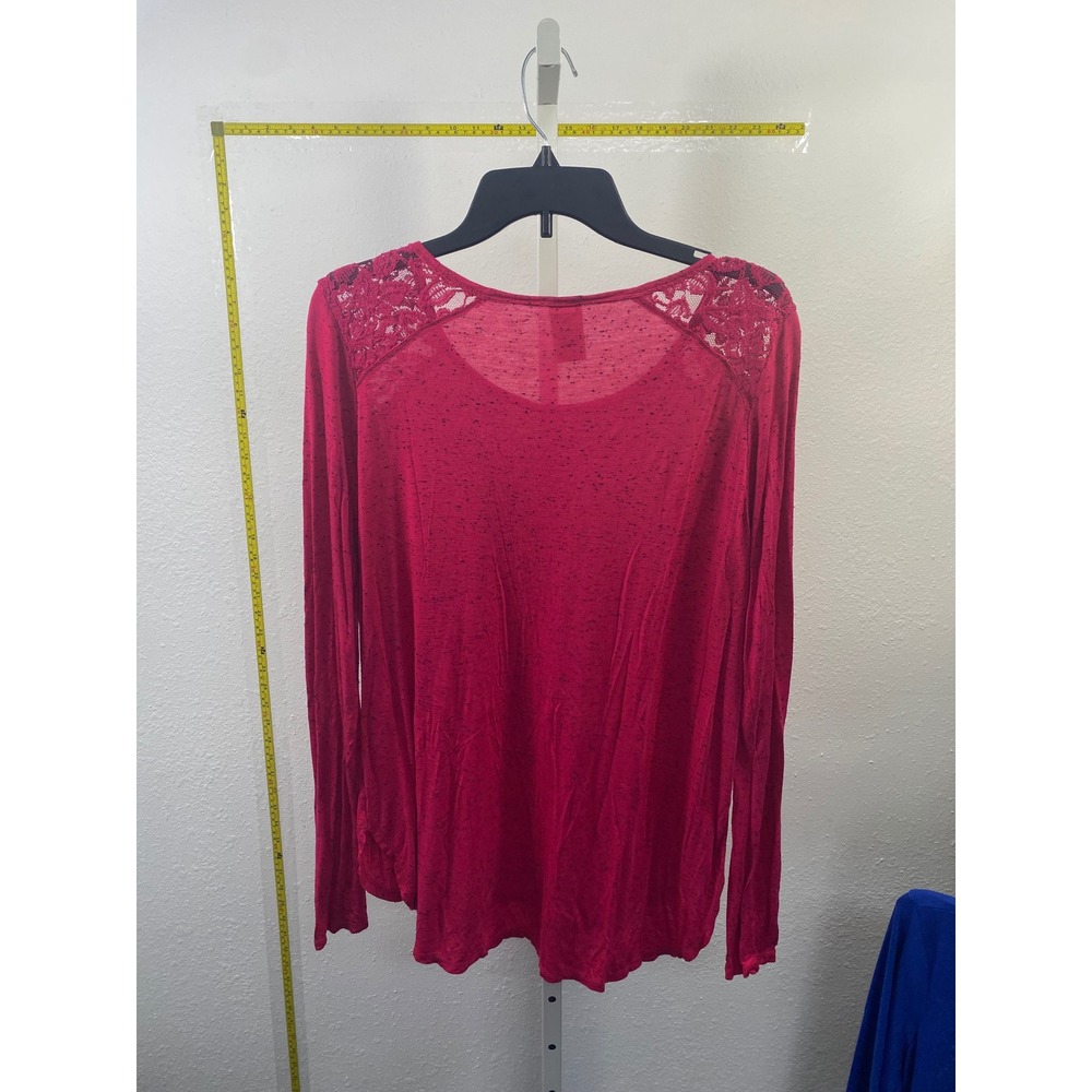 Faded Glory Womens XL Red Lace Shoulder Long Sleeve Space Dye Scoop Neck Top - Picture 4 of 4